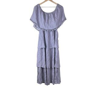 Pinkblush Periwinkle Tassel Tiered Off The Shoulder Maxi Dress